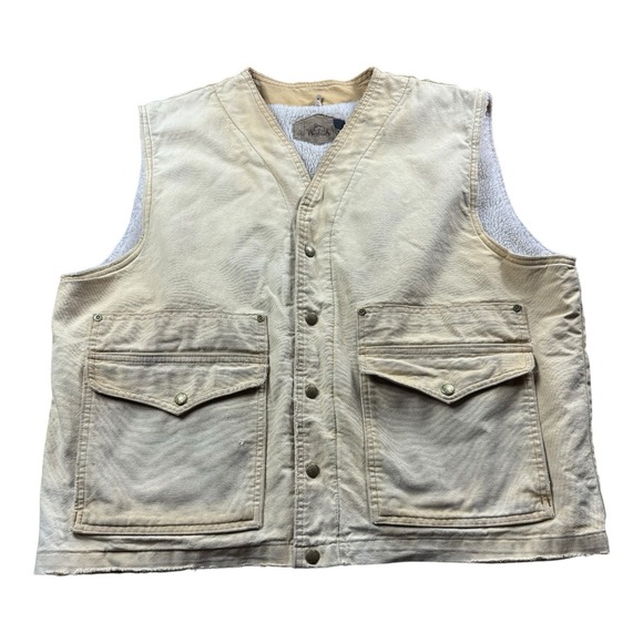 Vtg Woolrich Vest Men XL Brown USA 90s‎ Canvas Ranch Chore Barn Sherpa Lined - Picture 1 of 12